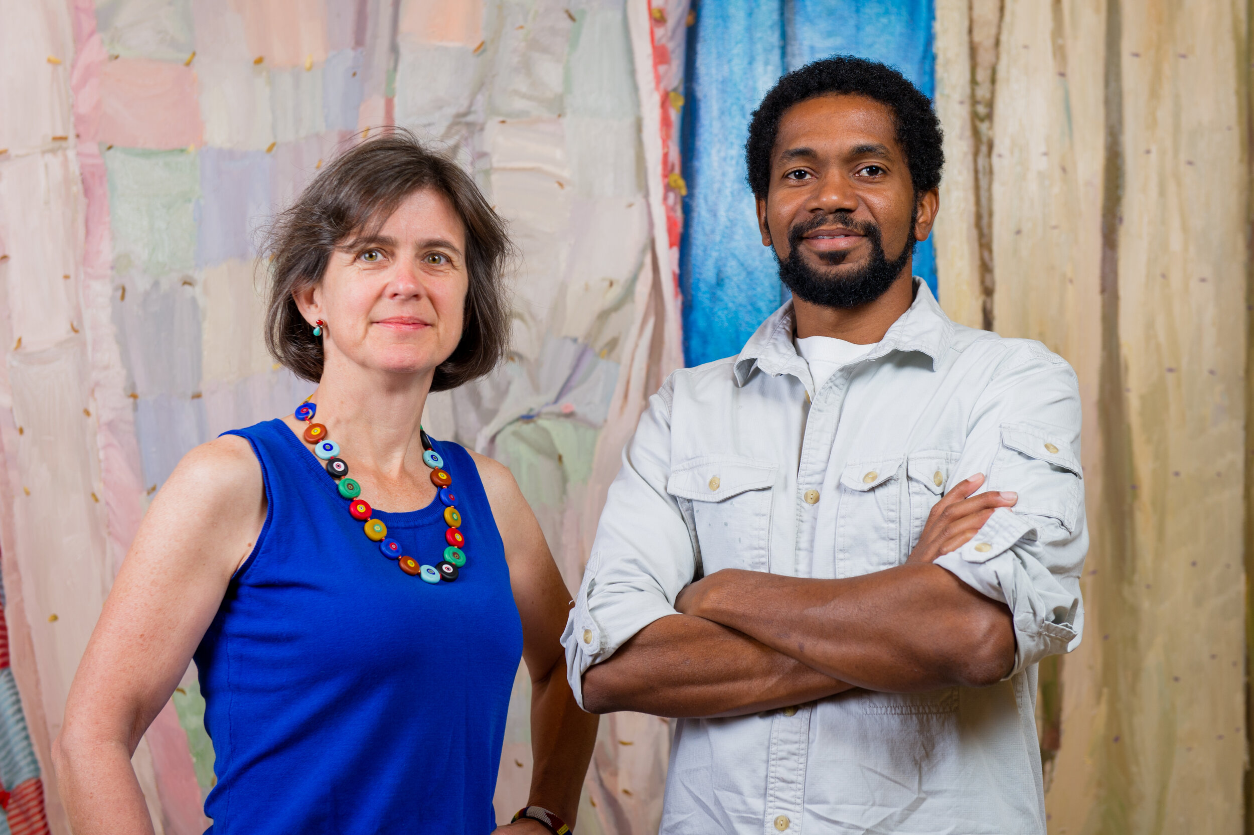  I had the pleasure of working with Sedrick Huckaby on two exhibitions of his work. His quilt-inspired work and dense, painterly surfaces, and connection to community continue to inspire me. In the photo above, we are standing in front of one of his 