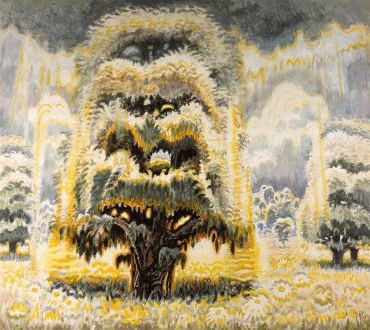  Since I can remember admiring notable artists, I have admired Charles Burchfield, especially his late watercolors. Works like the one above convey nature’s mystery and  dynamism.  Burchfield was interested in pattern (he designed wall paper for a li
