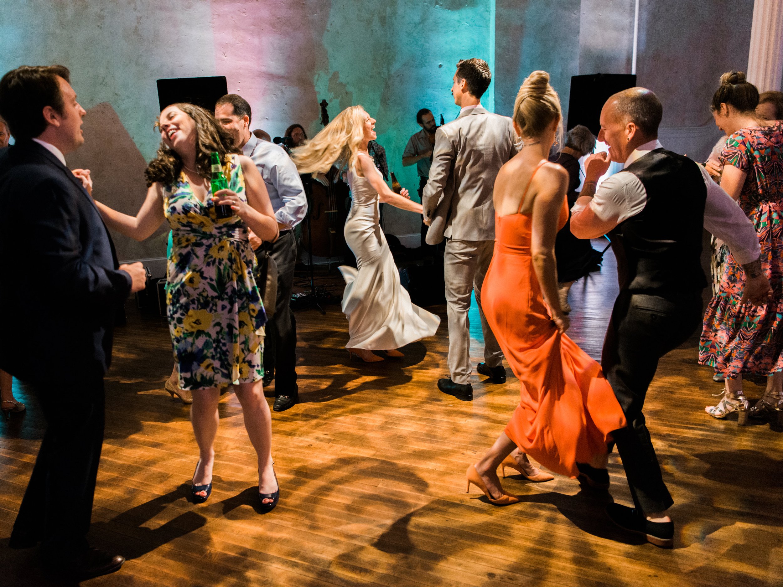 Dance floor at wedding reception in Grand Salon dramatic lighting