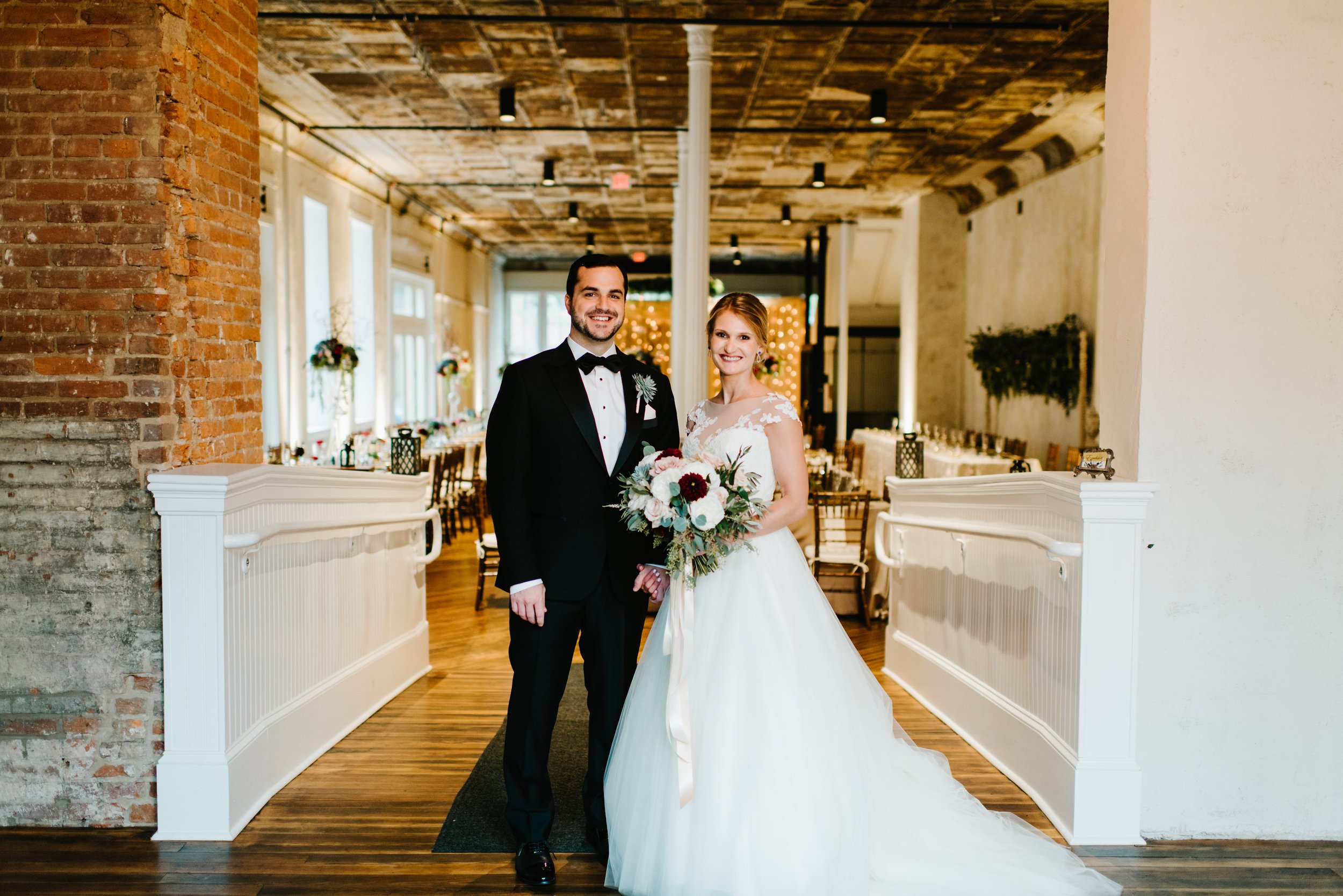 Bride and groom portrait in Excelsior lobby wedding venue