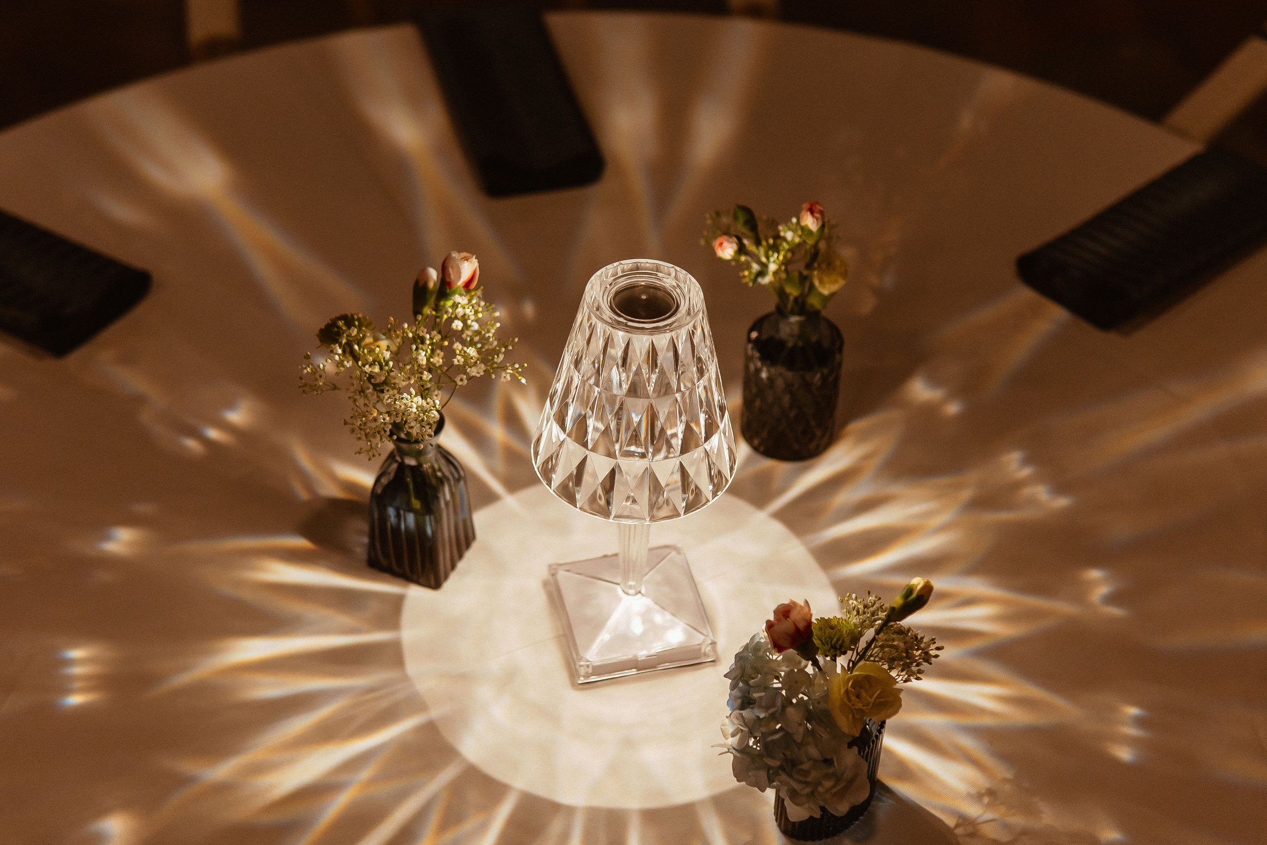 Small lighted glass lamp centerpiece