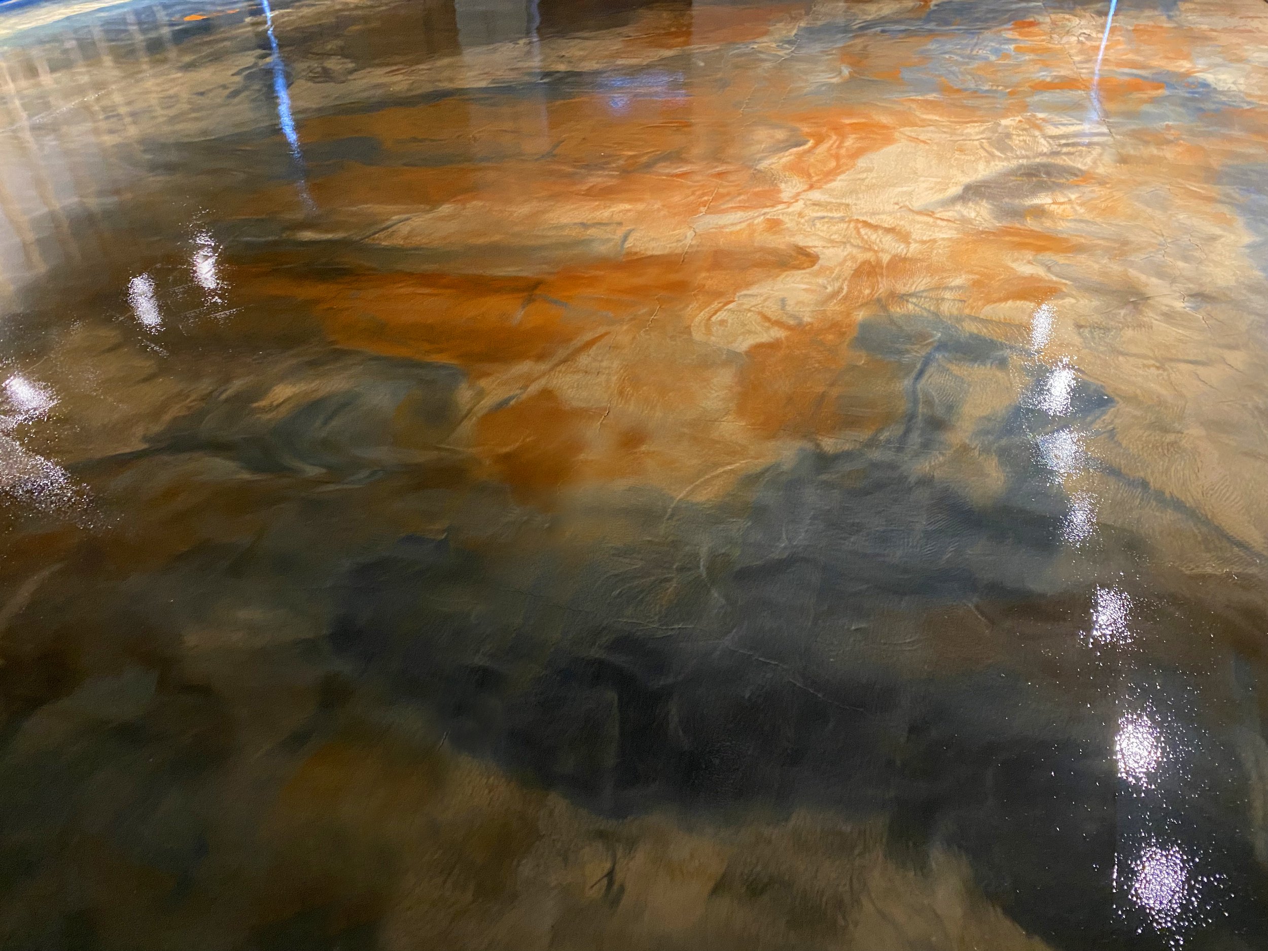 Swirling epoxy flooring at The Water Gallery
