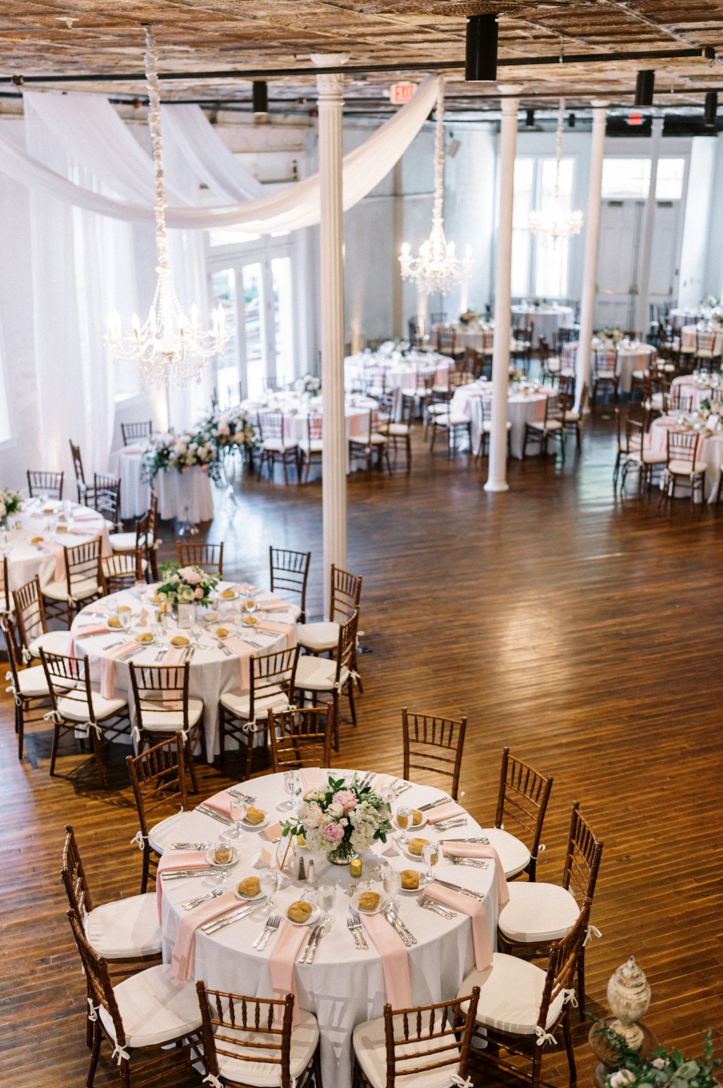 Grand Salon seated dinner table set up from above