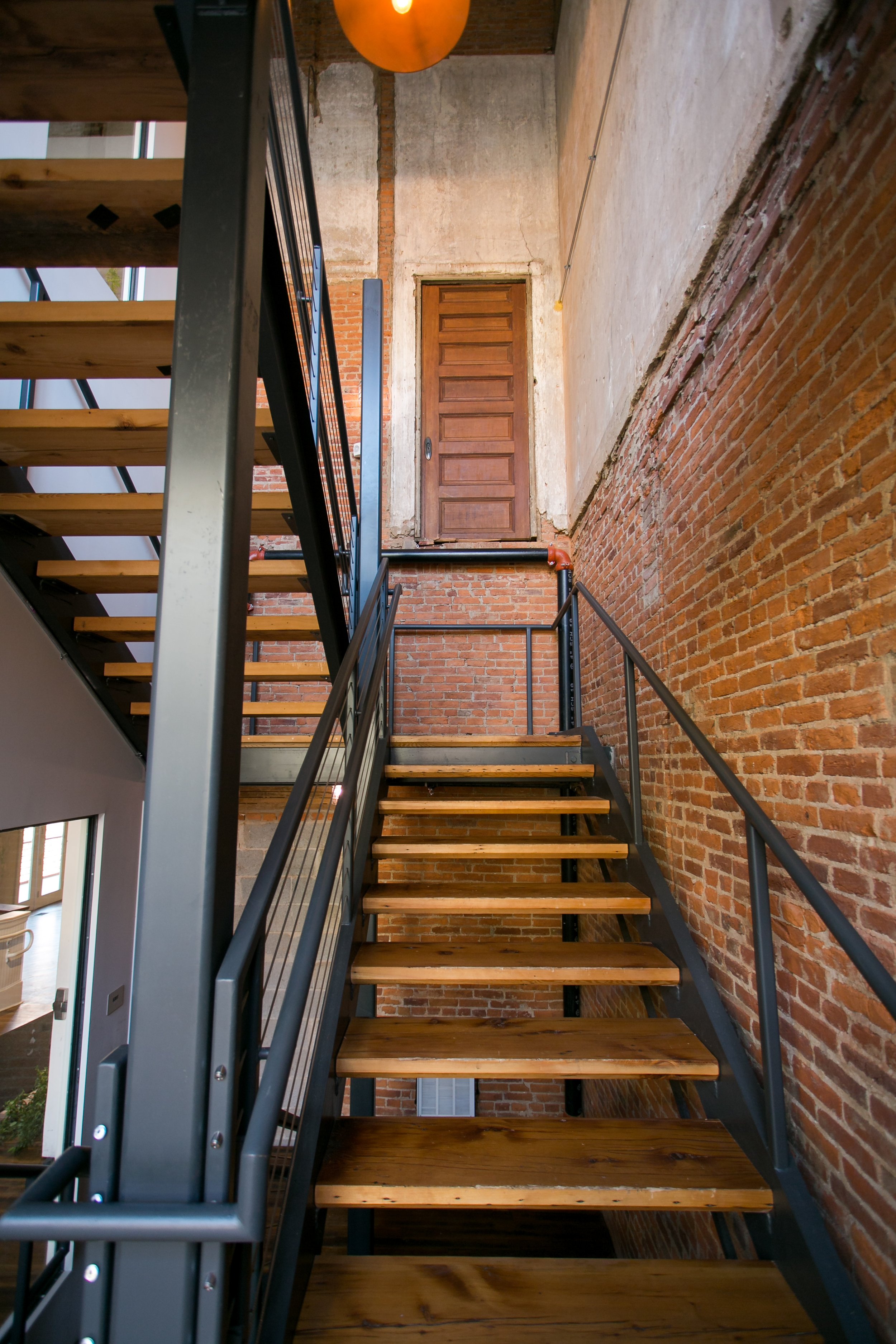 Wooden and metal industrial modern staircase