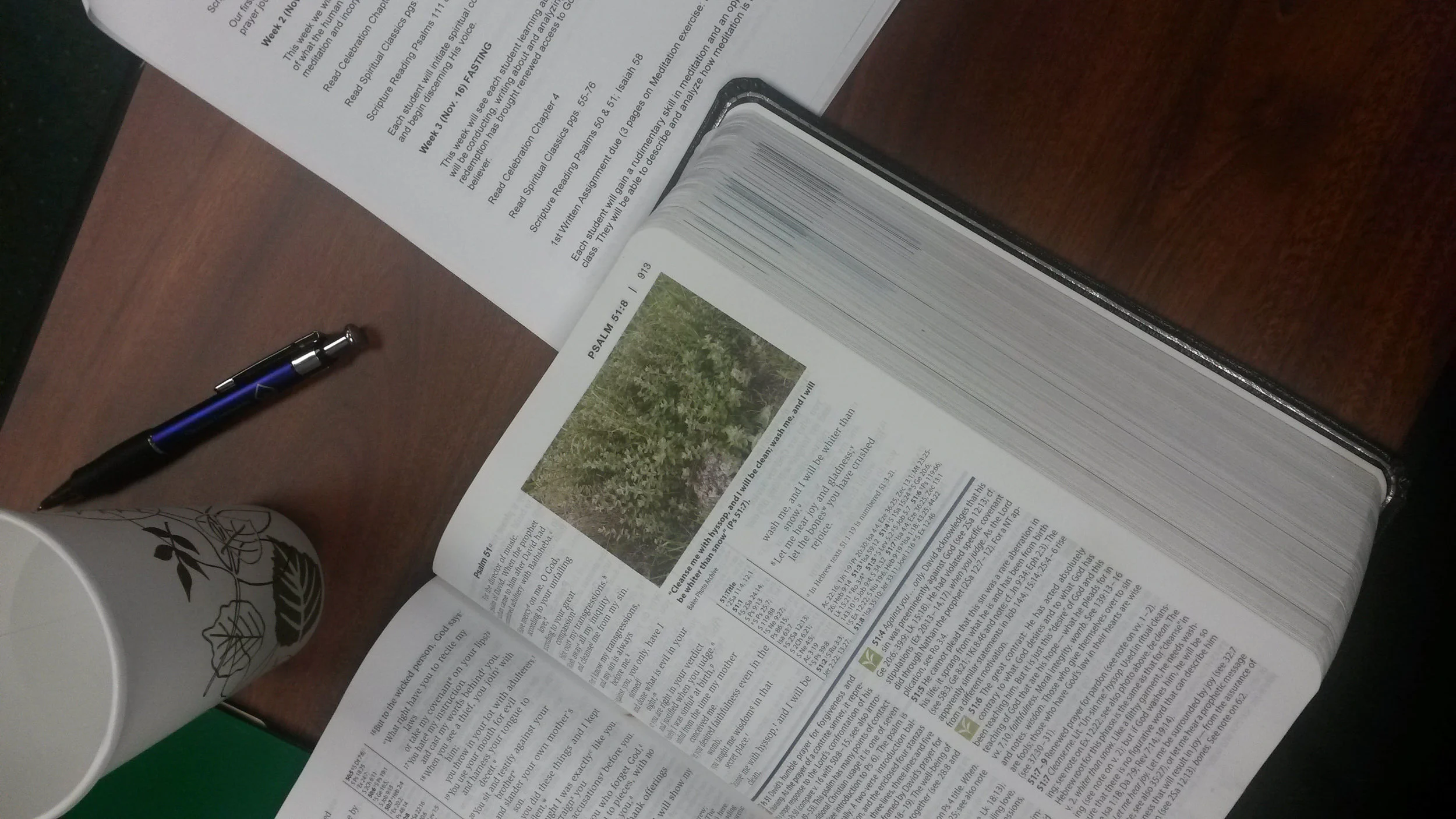Open Bible prepared for classwork