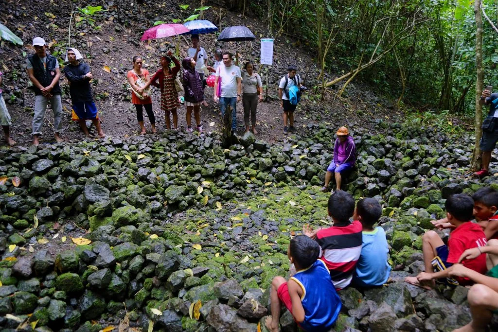 Rock foundations are all that remains of the “Cathedral in the Glen” constructed by the missionaries as a place of worship 75 years ago