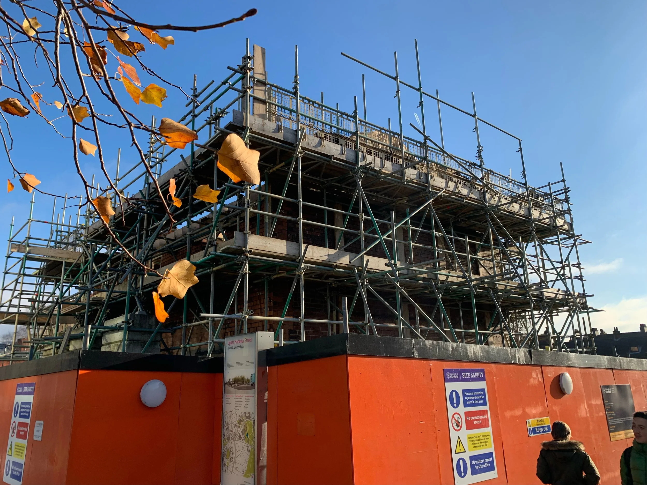 The complex external shoring &amp; scaffolding required to support the building during the works