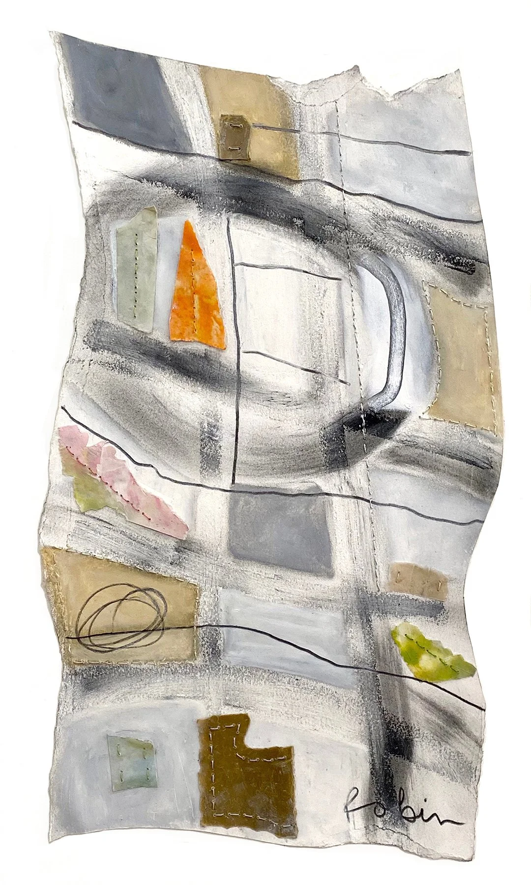 This is Not a Turnaround 2 Oil Pastel, Graphite, and Mixed Media on Paper 22 x 12 $600.00 This is Not a Turnaround 2,  inspired by the twists and turns on the road of life, is a mixed media drawing rendered in neutral tones  to compliment any decor.jpg