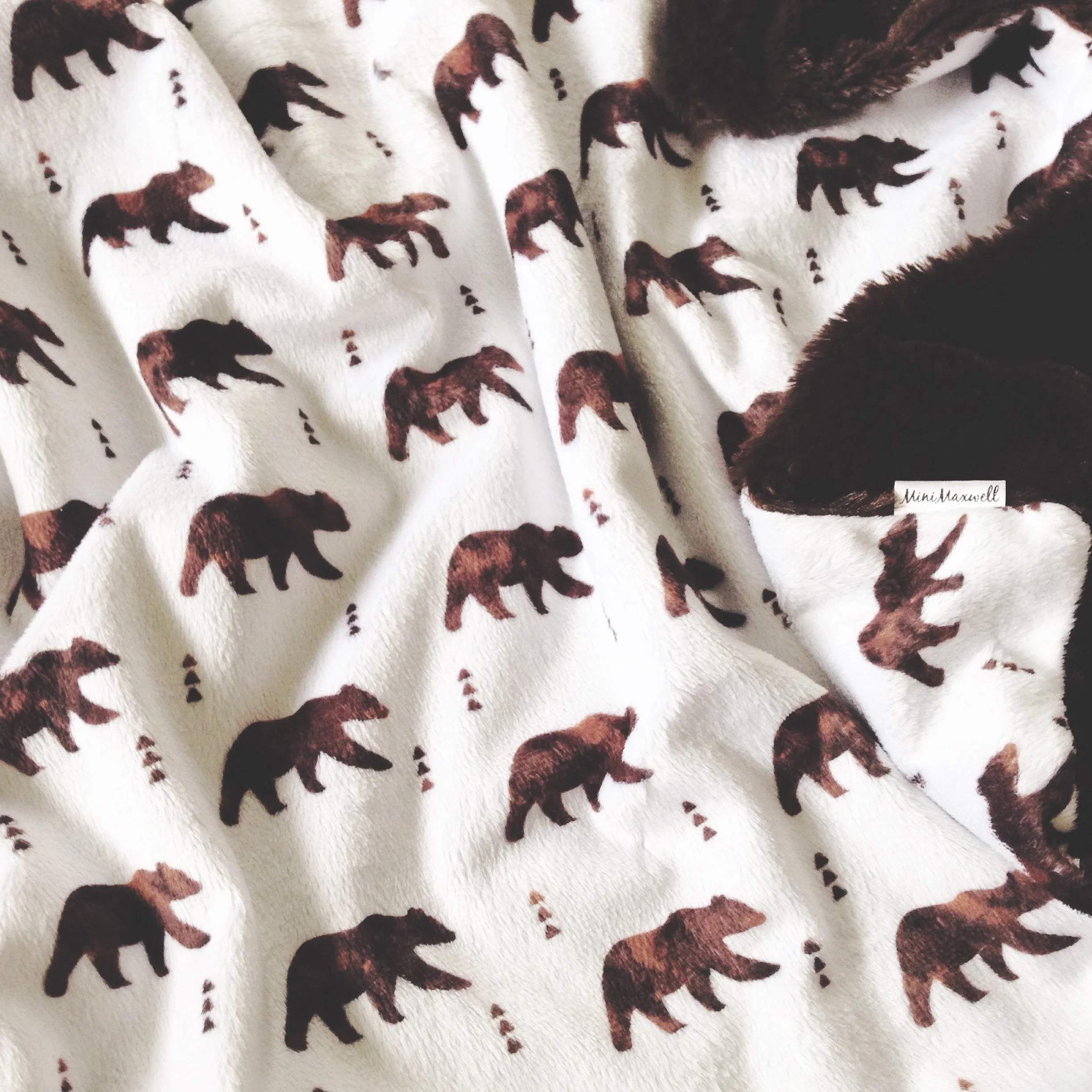 Luxe double minky blanket handmade by MiniMaxwell using the Bear - Watercolor Brown design.