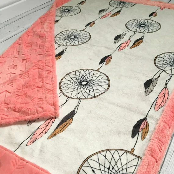 Luxe double minky blanket handmade by TheDesignerMinkyCo. using the dreamcatcher design in jumbo scale.