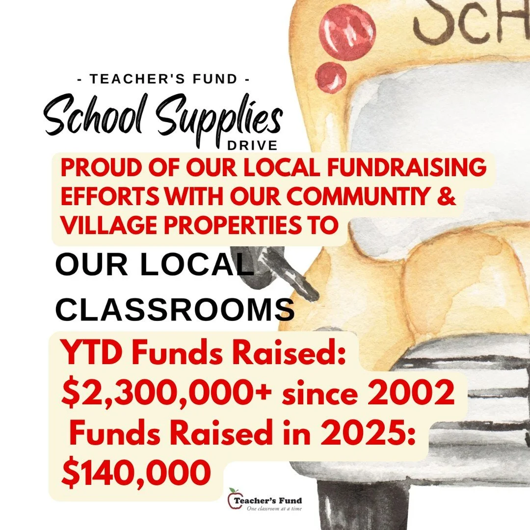 Exceptionally proud of our local community here in the Santa Barbara area as well as all the individuals at Village Properties who contributed to making this year's Teacher's Fund a huge success!!

The Teacher's Fund was founded in 2002 by Village Pr