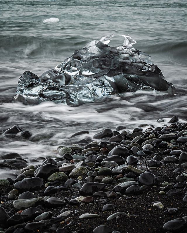 Just outside of Glacier Lagoon is a beach aptly named Diamond Beach. These phenomenal chunks of icebergs melt and/or break away from their larger parts and drift up onto the black beaches and it&rsquo;s like nothing I&rsquo;ve ever seen. ⁣
⁣
Some of 