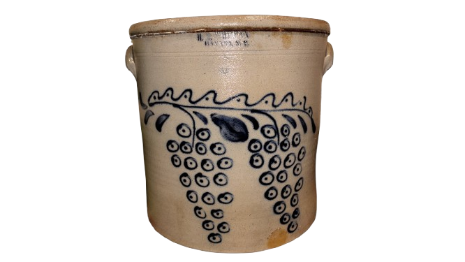3 Gallon Stoneware Crock with Large Cobalt Grapevine Decoration