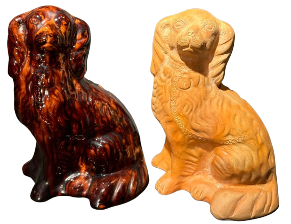 Pair of Rare Large Sized Redware Spaniels
