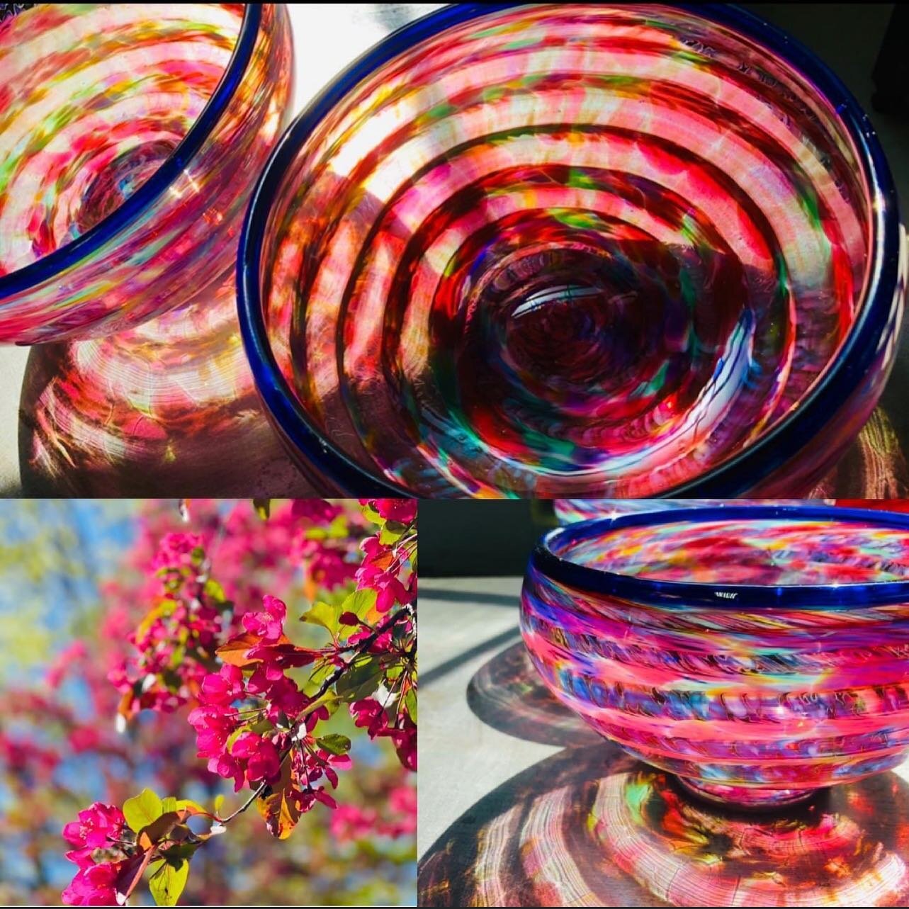 Have a colorful day!#thinkpink #bowls #spirals #flowers #nhmade #gifts #celebrateeveryday #funktional #oneofakind #glassofinstagram #hotglassartcenter www.hotglassartcenter.com