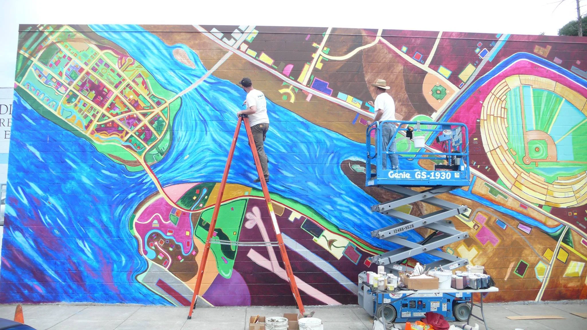 Project: Fabric of the City-2015 Media: Acrylics Dimensions: 18' x 50' Location: Madison and Sixth Street, Oakland