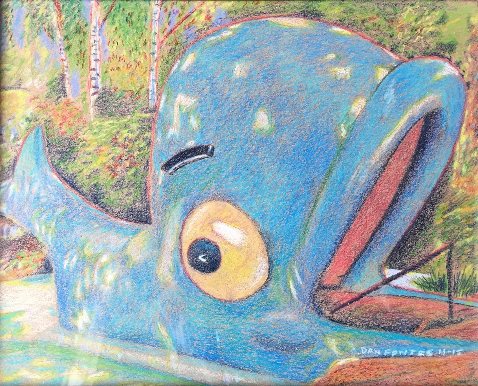 Title: "Willie the Whale, Children's Fairyland, Oakland" 11-15 Media: Prismacolors Dimensions: 8" x 11" Collection of: Kristi Holohan, Oakland