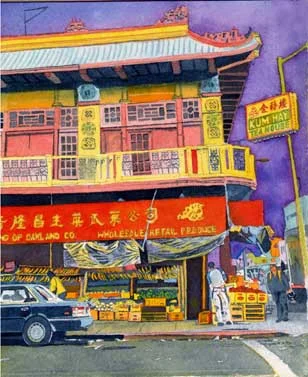Title: Kum Hay Teahouse, Chinatown, Oakland Media: Watercolor Dimensions: 8" x 11" Collection of: Julie Lucchesi