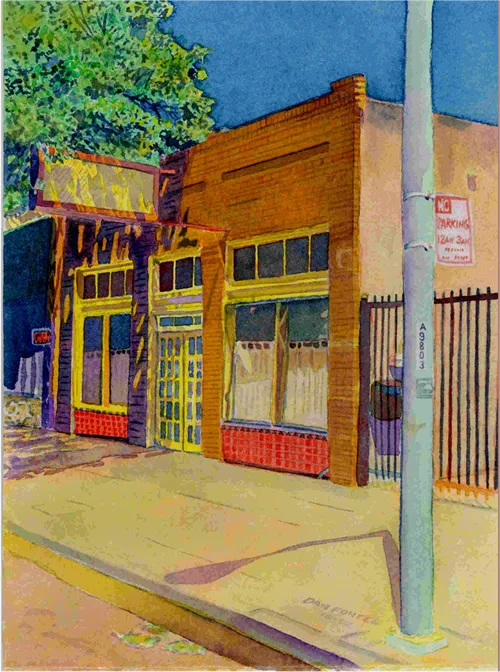 Title: Former Laundrymat, San Pablo near Alcatraz, Oakland Media: Watercolors Dimensions: 8" x 11" Collection of: Joseph Lent