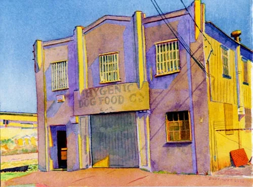 Title: Hygienic Dog Food Co., Oakland Media: Watercolors Dimensions: 8" x 11" Sold