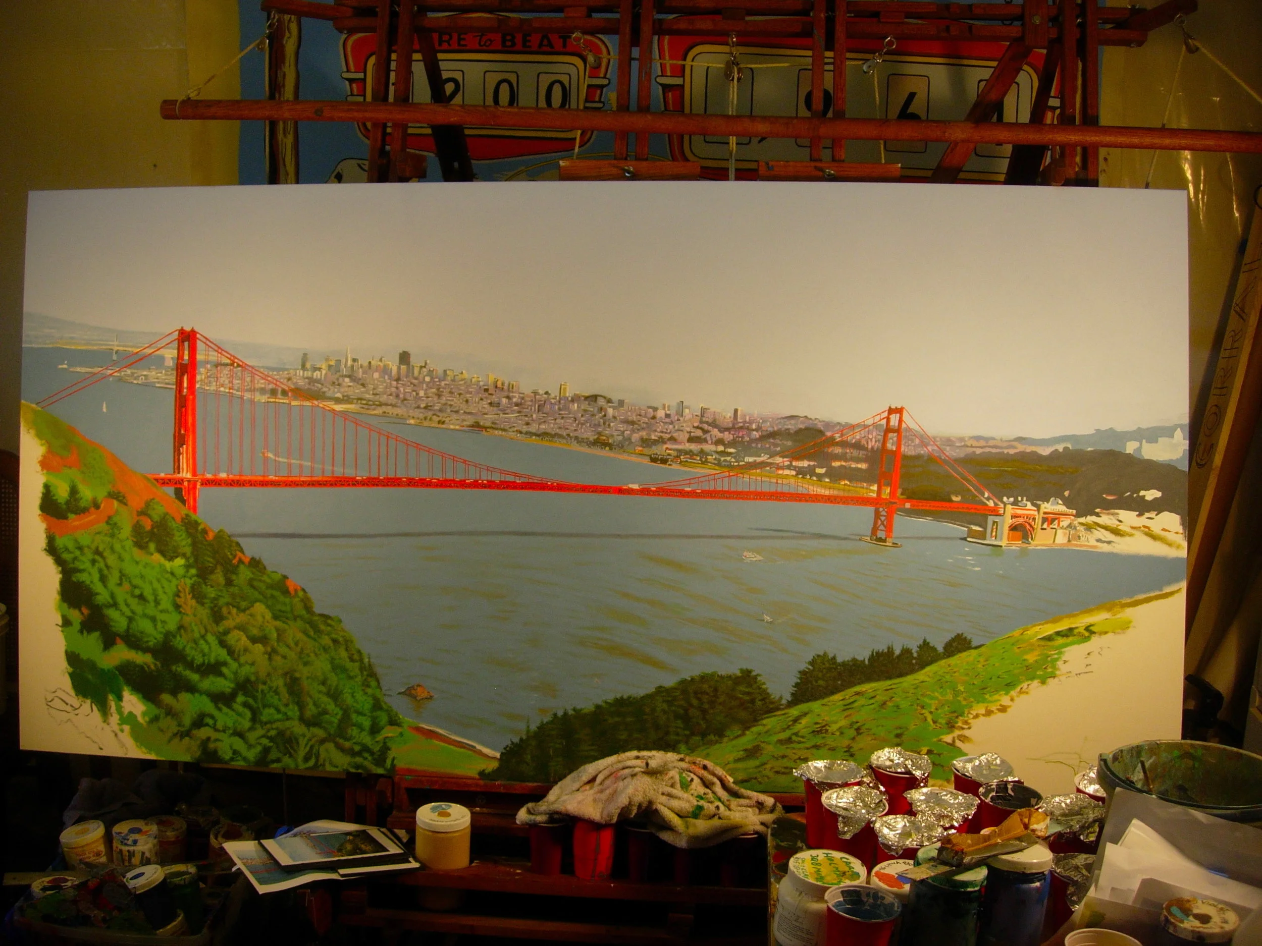 Title: Golden Gate Bridge landscape 2008 (in progress view) Media: Acrylics on Canvas Dimensions: 3" x 10" Collection of: Kristina Peterson, El Cerrito