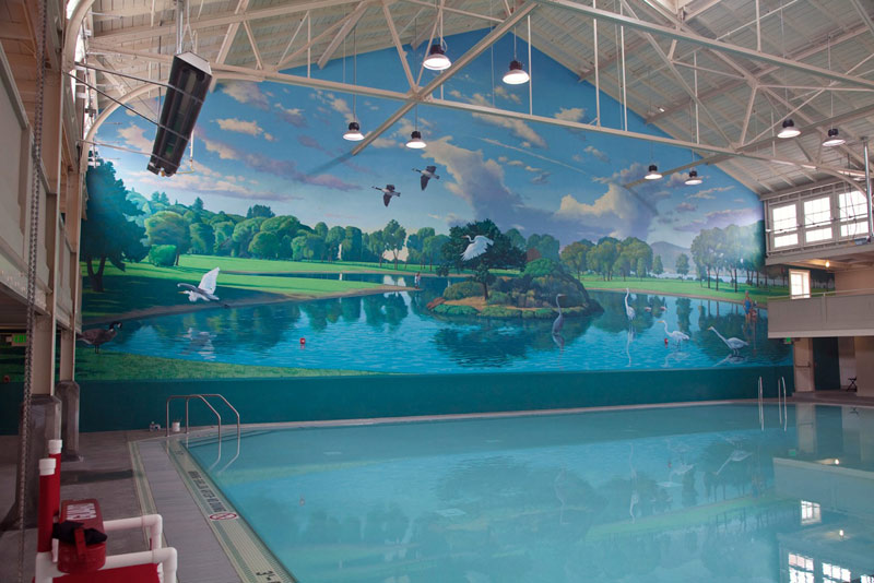 Project: Richmond Plunge-2010 Media: Acrylics Dimensions: 40' x 120' Location: Point Richmond Plunge swimming facility Assistant to: John Wehrle-more at www.troutinhand.com