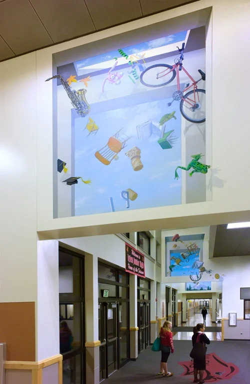 Project: As Time Floats By-2010 Media: Acrylics Dimensions: Large scale school installation Location: Aylen Junior High School, Payallup, Washington. Assistant to: John Wehrle-more at www.troutinhand.com