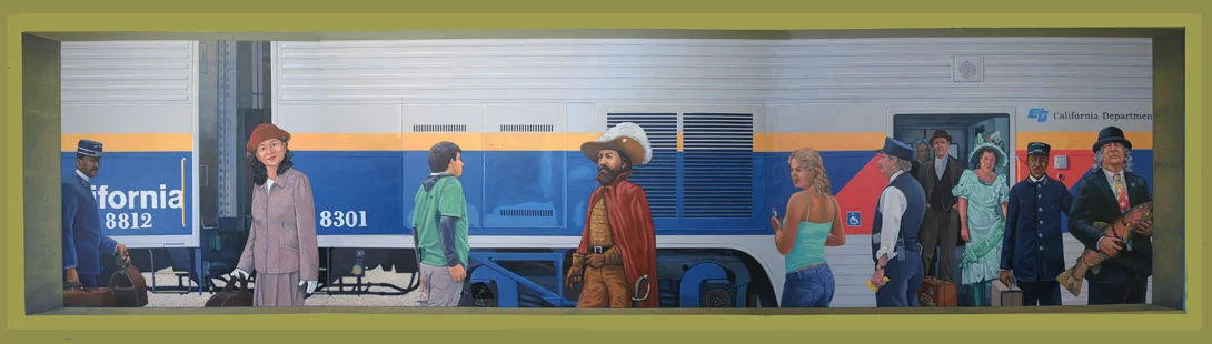 Project: Berkeley Train Platform mural-2012 Media: Acrylics Dimensions: 6' x 40' Location: Amtrak Station wall, beneath University overpass Assistant to: John Wehrle-more at www.troutinhand.com