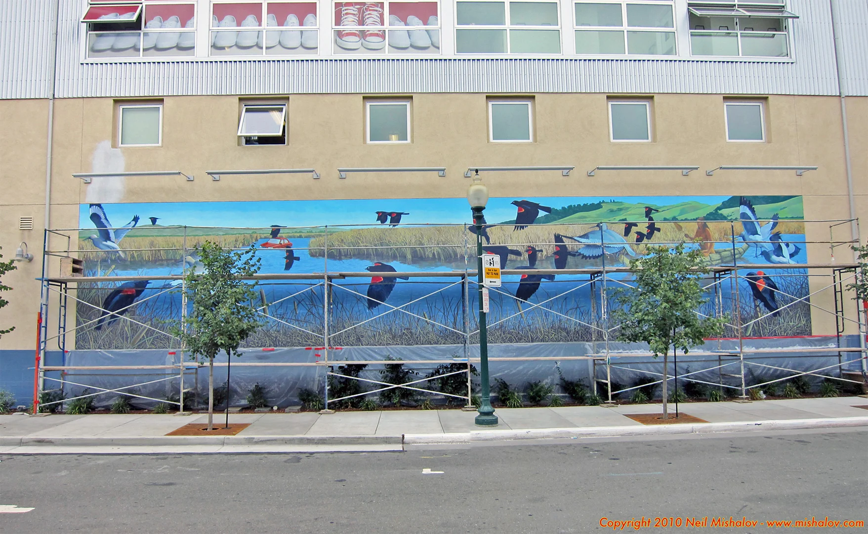 Photo by Neil Mishalov.com Project: -Mak Roote 2012 Media: Acrylics Dimensions: 10' x 60' Location: Near Berkeley Train Platform beneath University overpass Assistant to: John Wehrle-more at www.troutinhand.com
