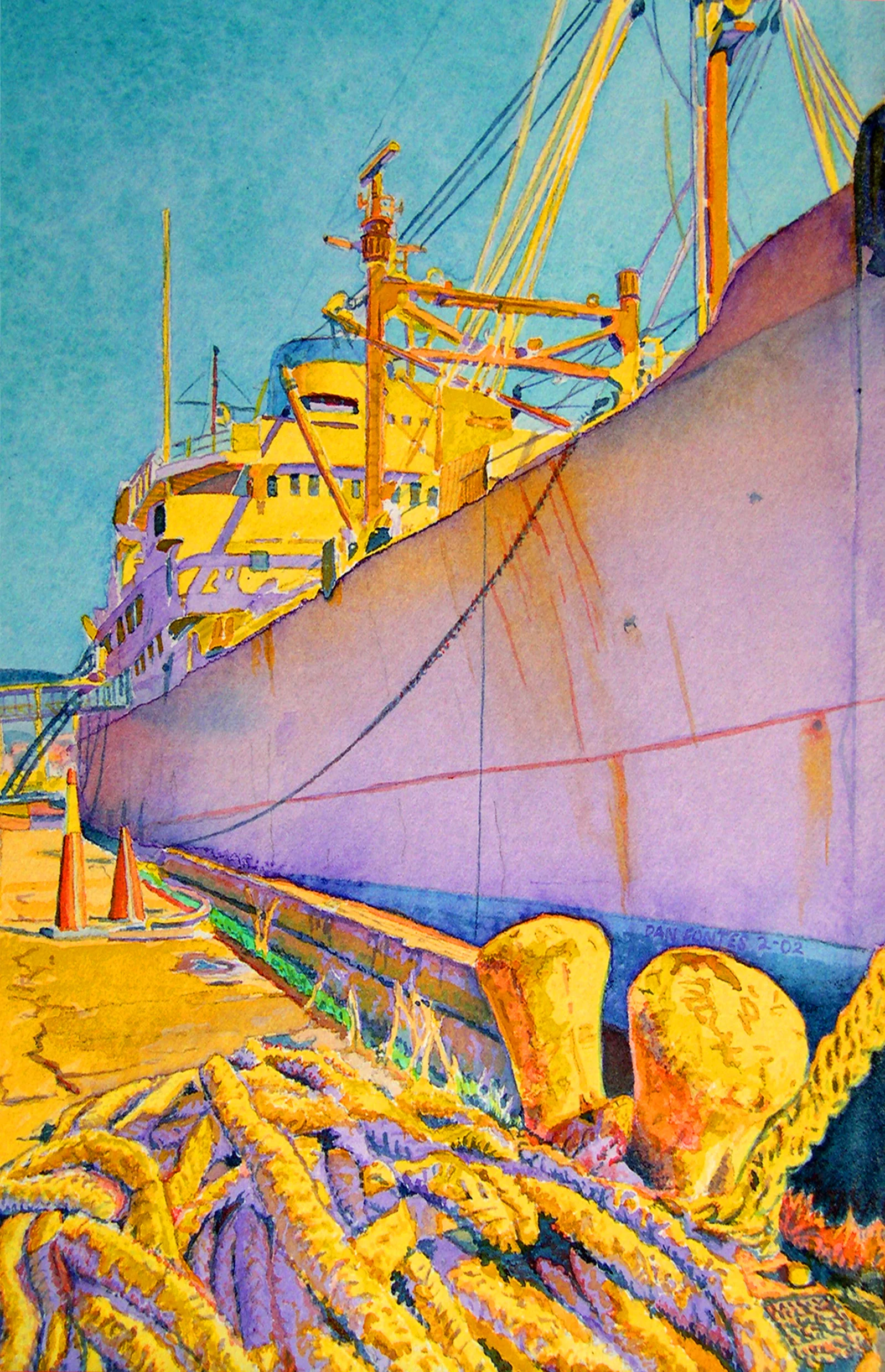 Title: The Artship, 9th Avenue Terminal, Oakland 2002 Media: Watercolors Dimensions: 8" x 11" Collection of: Sheryl Sweepy