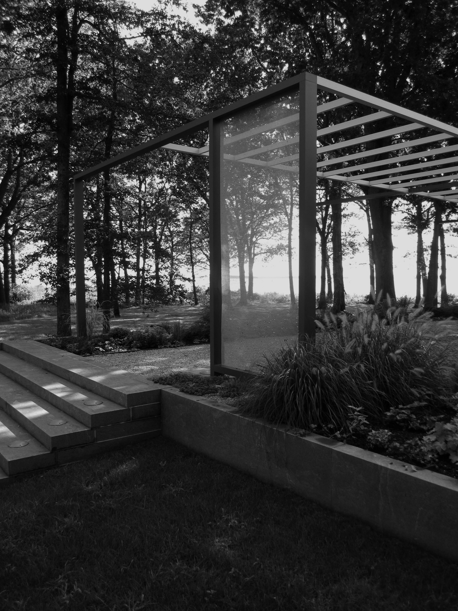 A play on transparency through scrims of stainless steel mesh.