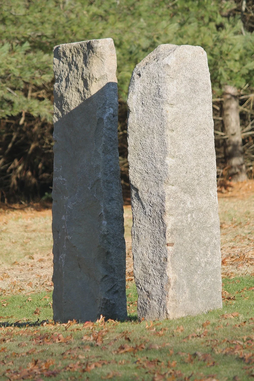  Reclaimed granite sculpture and the play of shadow and light. 