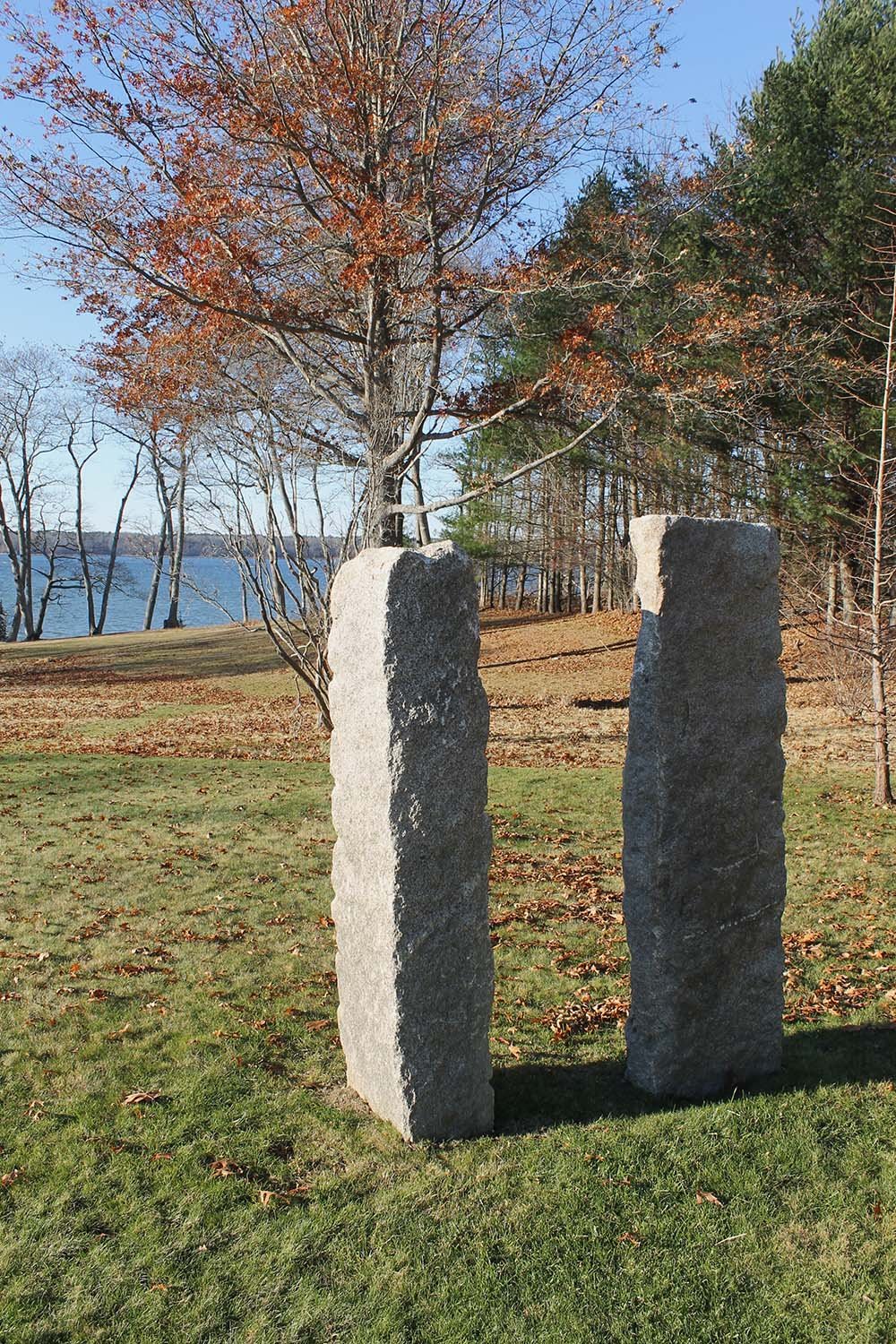  Stone sculpture draws the eye out into the landscape.  