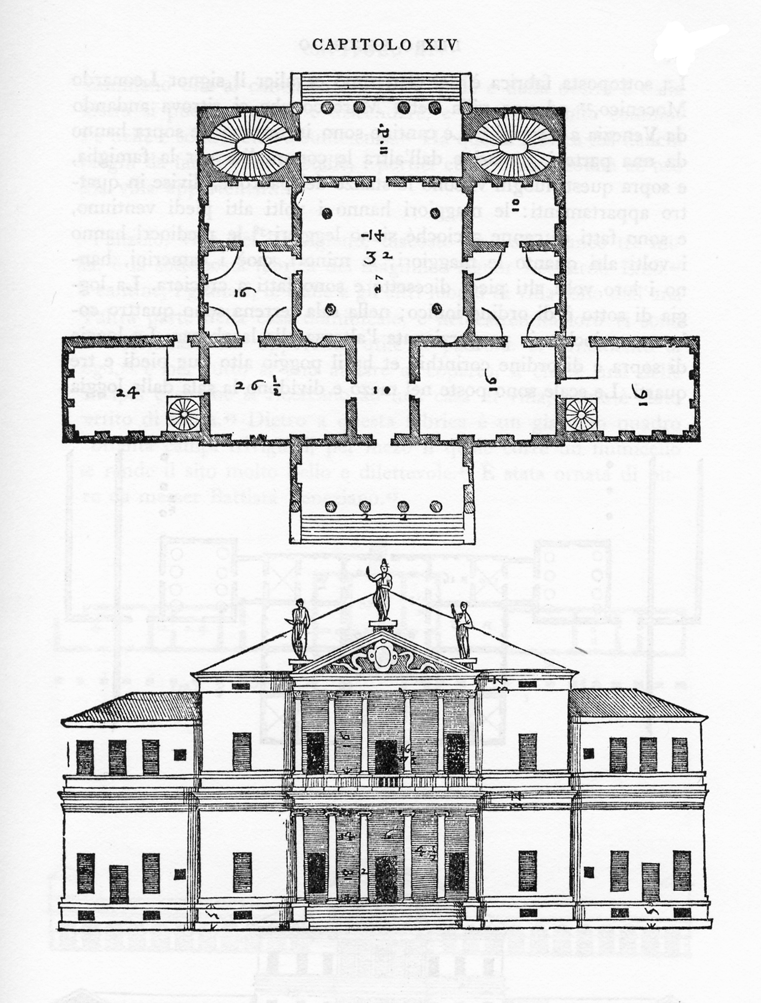 Drawings of Villa Cornaro based on those from I Quattro Libri dell'Architettura