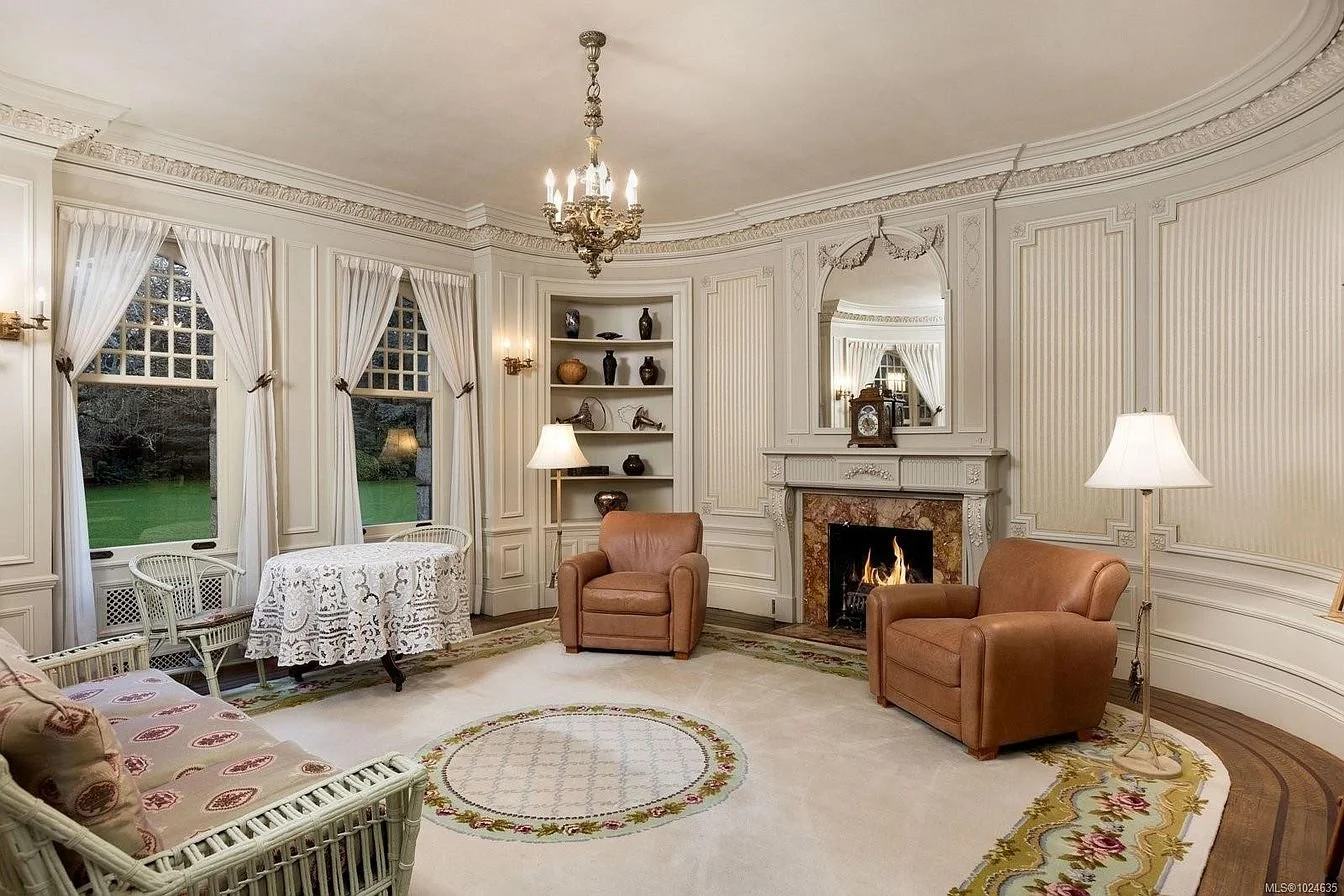 The French drawing room originally featured striped silk panels