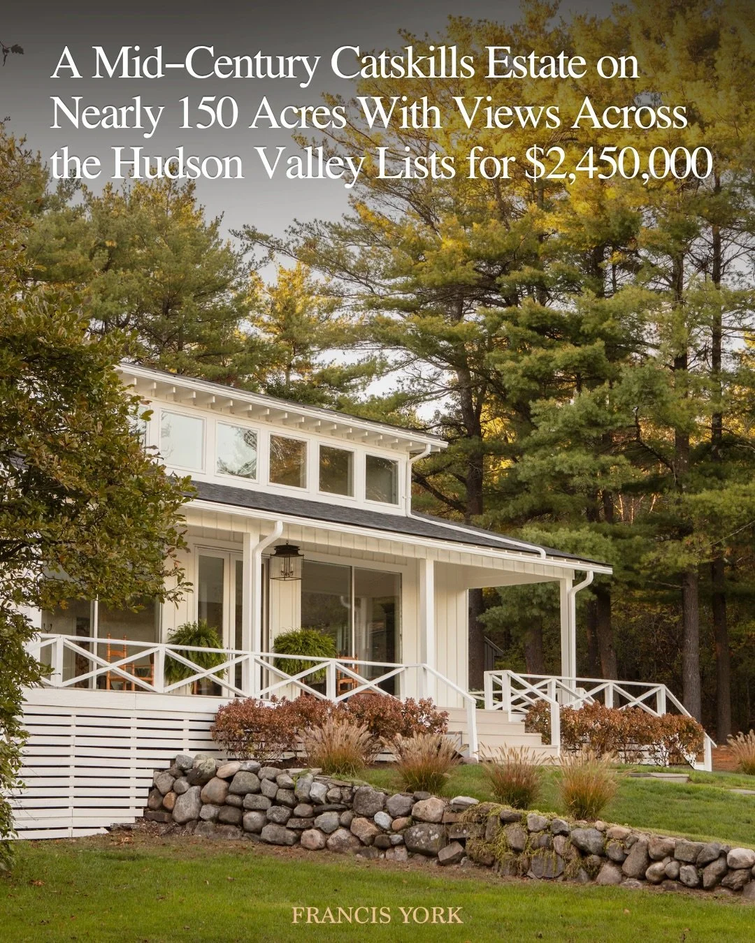 🇺🇸 Listed with @buyingupstate for $2,450,000

Set in the foothills of the Catskill Mountains, the 148-acre (59.9-hectare) property comprises a carefully renovated mid-century country house (and its pool &amp; 2 guest houses) positioned with open vi