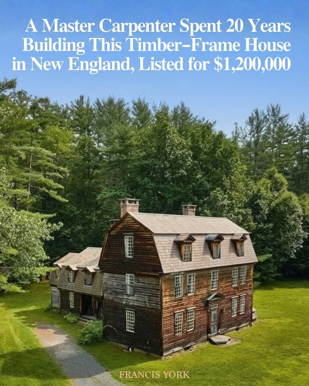 🇺🇸 Listed with @cohnandcorealestate for $1,200,000 (~&euro;1.1M)

Carpenter Arnold Jones, a self-taught craftsman, spent more than 20 years building and shaping this colonial home in Charlemont, Massachusetts using traditional building methods. Ori