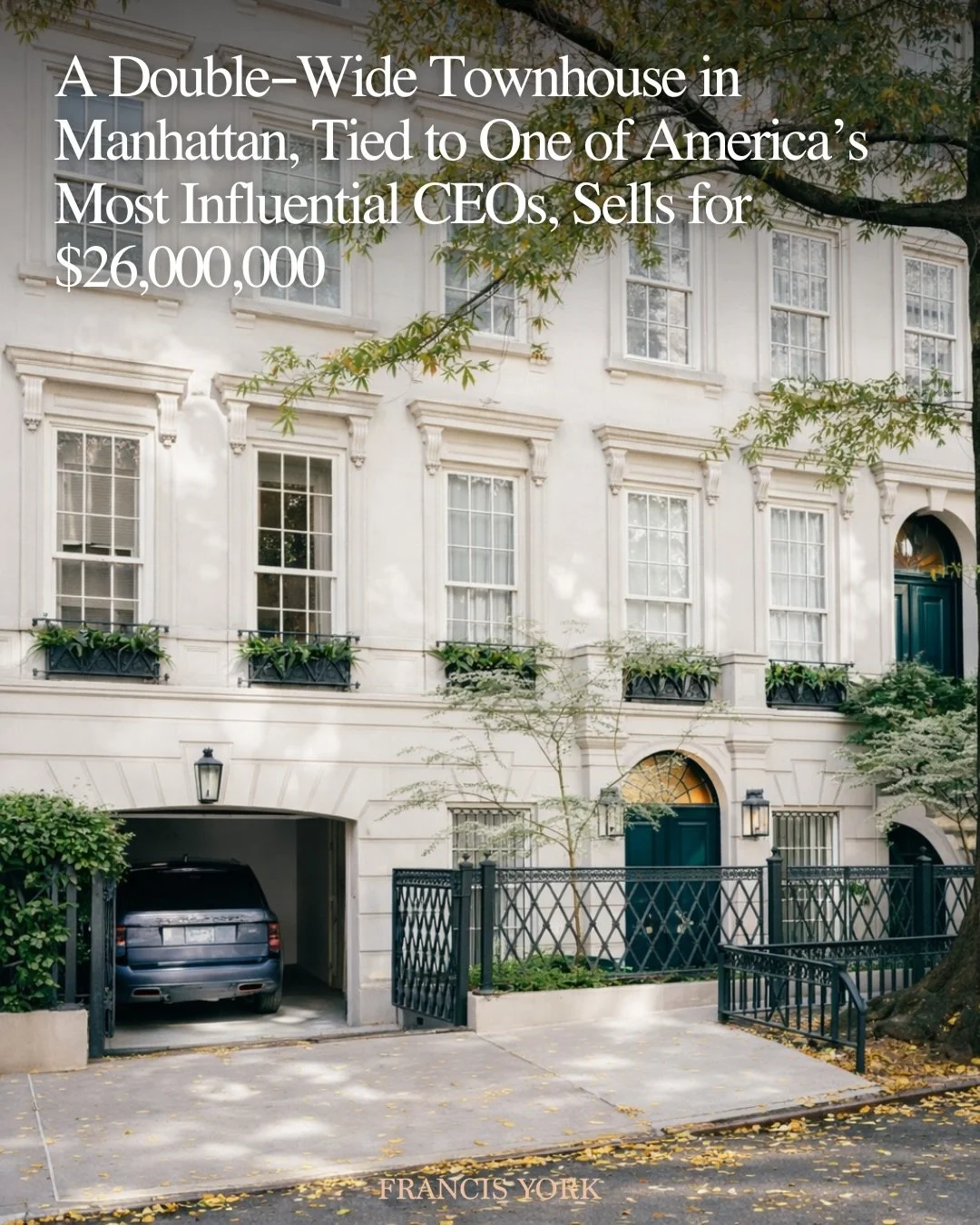 🇺🇸 Sold with carriechiangnyc and @scottstewartnyc of @thecorcorangroup for $26,000,000 (~&euro;22.6M)

A double-wide townhouse on Manhattan&rsquo;s Upper East Side has sold for $26 million, marking one of the neighborhood&rsquo;s more notable recen