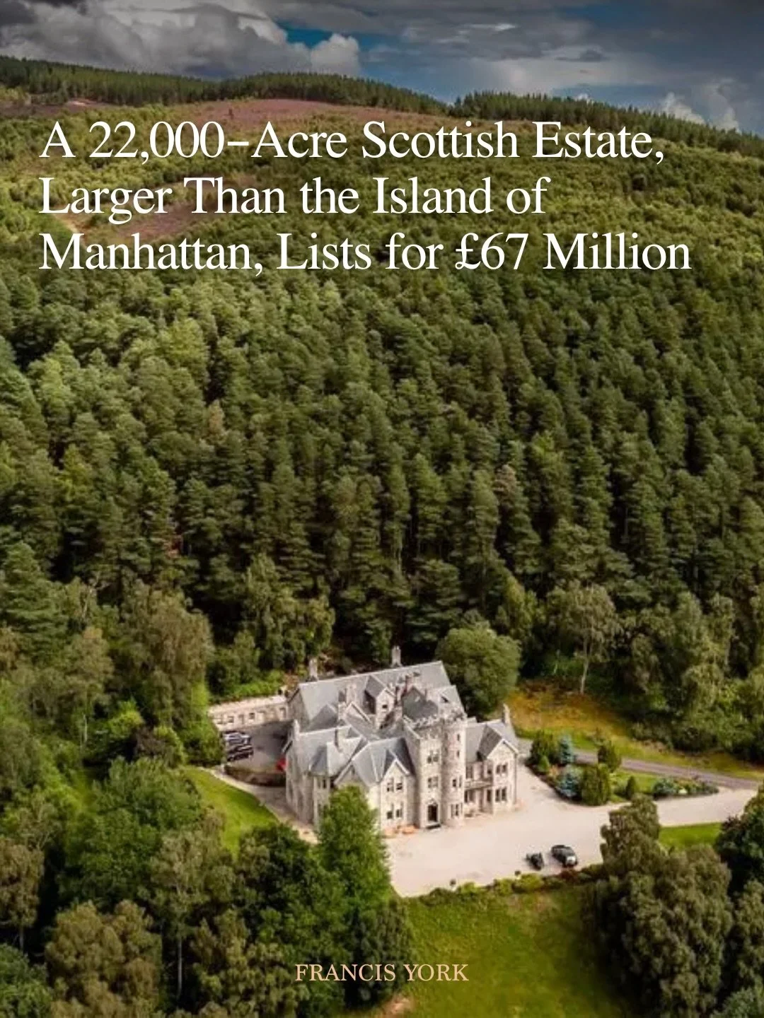 🏴󠁧󠁢󠁳󠁣󠁴󠁿 Listed with @savillsscotland for &pound;67 million (approximately $85 million USD / &euro;78 million)

The estate spans 8,809 hectares (21,768 acres), with extensive frontage along the River Spey &mdash; nearly 50% larger than the area