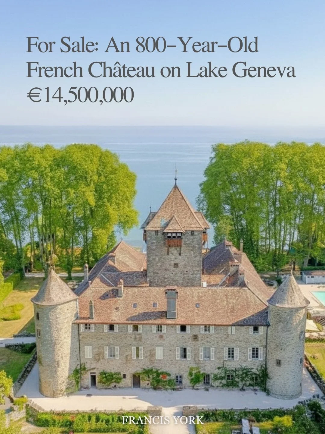 🇫🇷 Listed with Tom Aucouturier @tom_aucouturier of Luxury Places SA for &euro;14.5M / ~$15.7M USD, this 800-year-old ch&acirc;teau sits directly on the southern shore of Lake Geneva (Lac L&eacute;man) in Sciez, eastern France, near the Swiss border