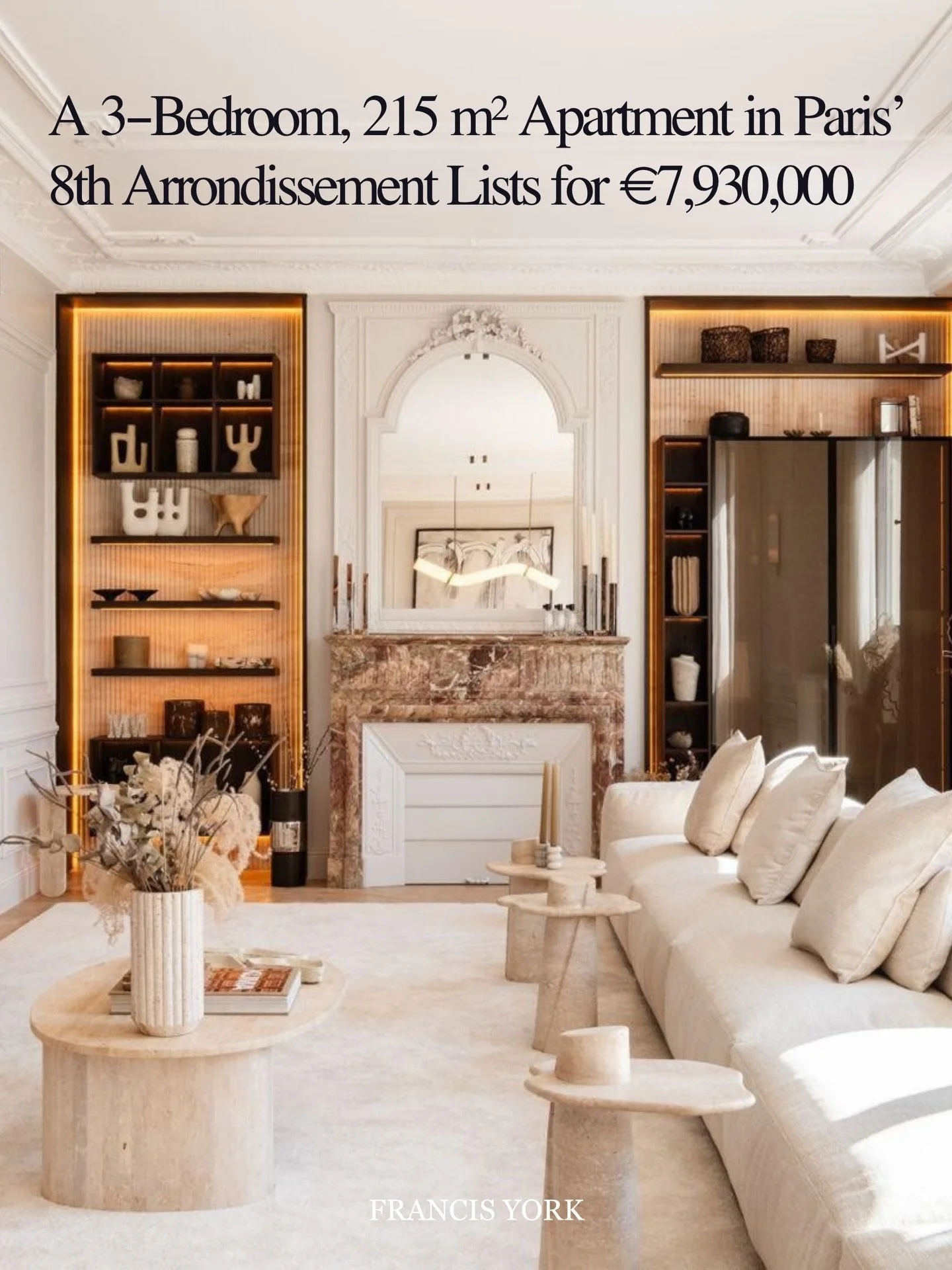 🇫🇷Listed with @polo_properties for &euro;7,930,000

Set on the fifth floor of a well-maintained Art Deco building with elevator access, the 215 m&sup2; (2,314 ft&sup2;) apartment has a sunlit, south-facing view and has been fully refurbished by a l