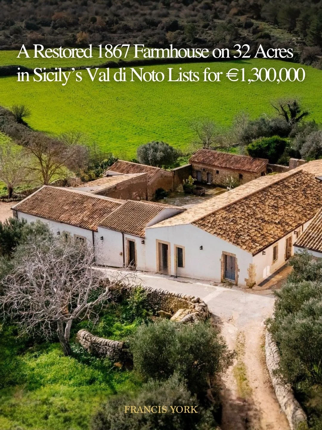🇮🇹 Listed with @sothebysrealtyitaly for &euro;1,300,000

Set in the Sicilian countryside outside Noto, this 19th-century farmhouse dates to 1867 and has been restored in part, with remaining structures to be completed.

In total, the property offer