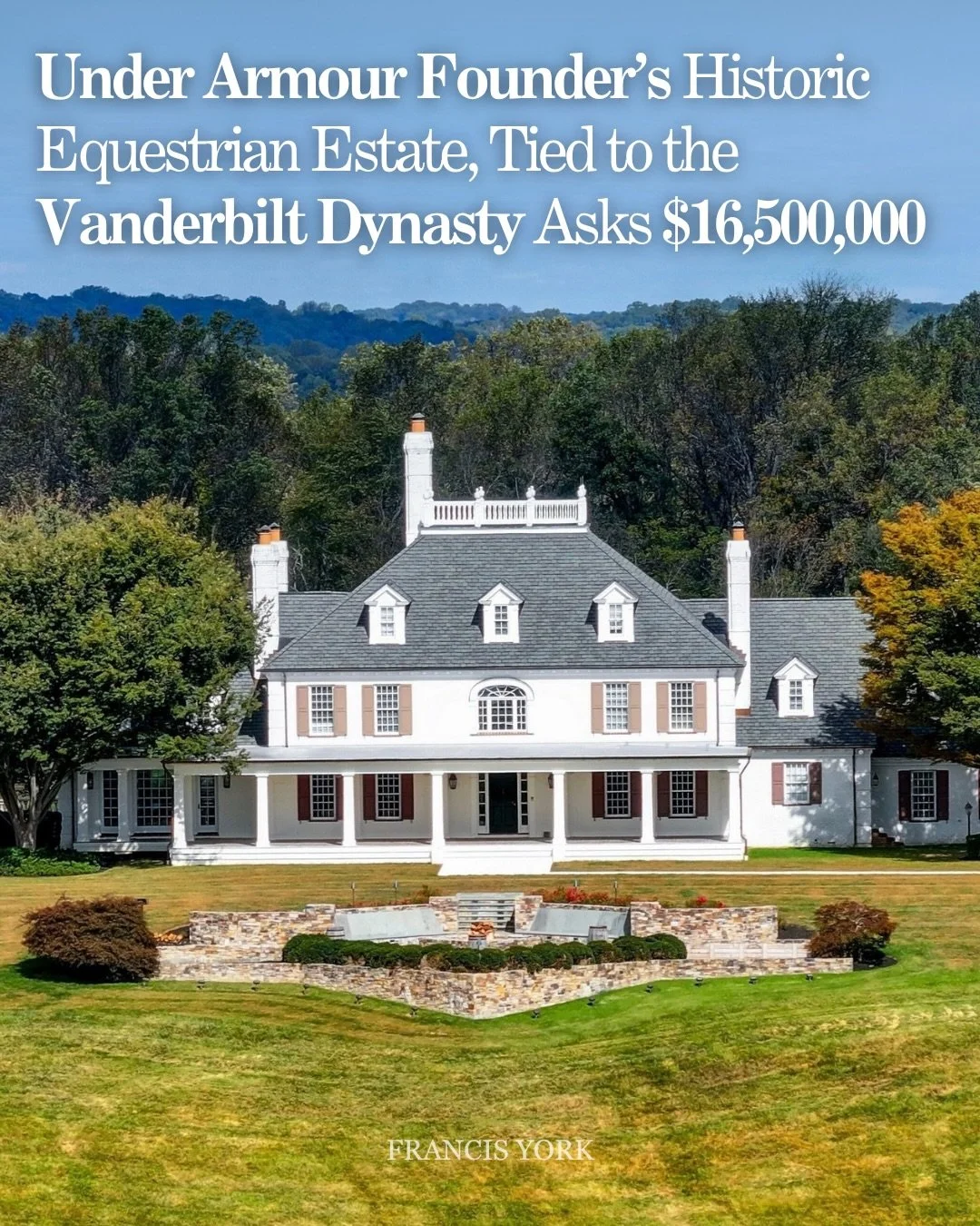 🇺🇸 Listed by @christinagiffin &amp; Diane Donohue of @monumentsir

Few properties carry a story like Sagamore Farm.

Founded 101 years ago by Baltimore industrial wealth, transformed by Alfred G. Vanderbilt Jr. into a Thoroughbred racing and breedi