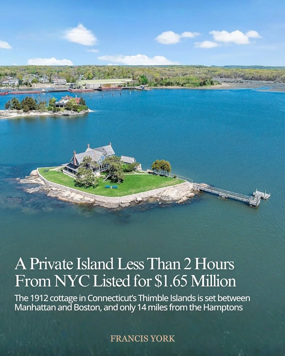🇺🇸Listed with @kiara.rusconi.realtor of @williamraveis for $1,650,000 / &euro;1,430,000

For less than the price of many luxury apartments in New York City, buyers can purchase a private island in Connecticut&rsquo;s Thimble Islands, about two hour
