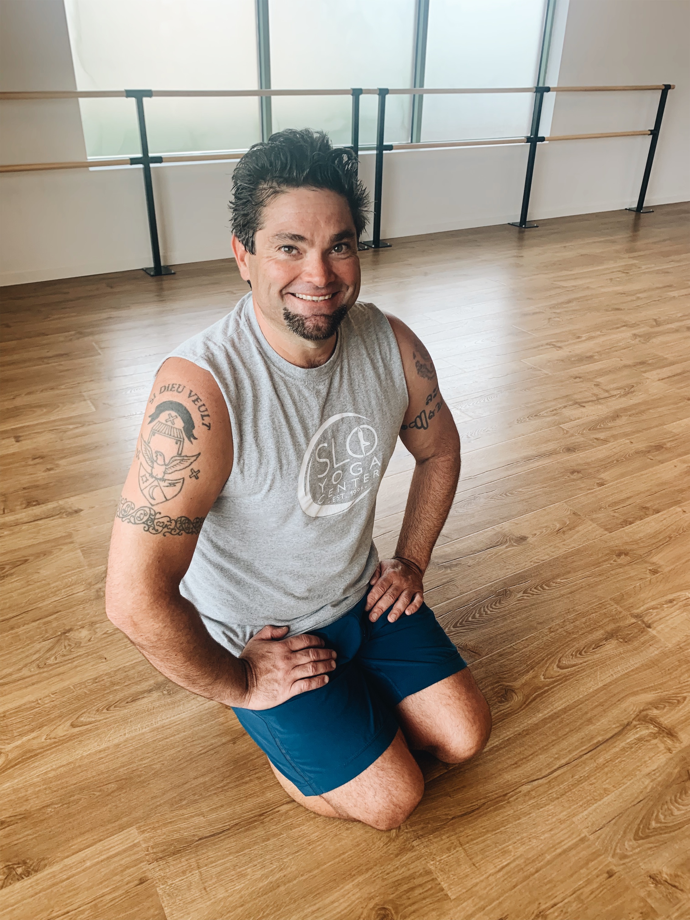 Andrew Stackhouse Co-Owns SLO Yoga Center with this wife Steph. He started practicing yoga in 2007. Yoga was a challenge at first, but soon turned into a passion. He gradually found that yoga practice is a moving meditation that had many benefits in his life both spiritually and physically. In 2012, he completed a 200-hour teacher training at the Ashram Yoga Studio in Kirkland, WA. He has also completed Level 1 Teacher Training in Baptiste Power Yoga with Baron Baptiste. When he's not teaching and practicing yoga at the studio, he's hiking the trails with his wife and dog and spending time with his two daughters, Kaya and Zoe. He is honored to assist Meg with 200-hour Yoga Teacher Training at SLO Yoga Center. Sharing this practice with the community and helping instructors find their own unique voice, confidence, and style is an opportunity for which he is eternally grateful.