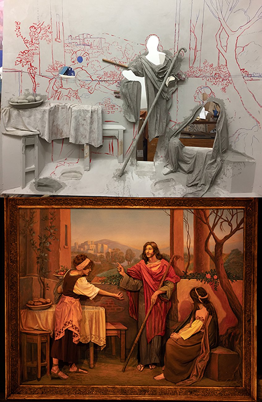  Showing process of creating, ‘Mary and Martha with Jesus’. with 3 live models, full costume and body paint. 