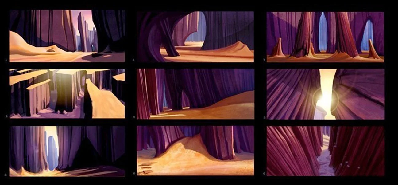   Feature film ‘Space Chimps’ "planet caverns", Color key concept designs. 