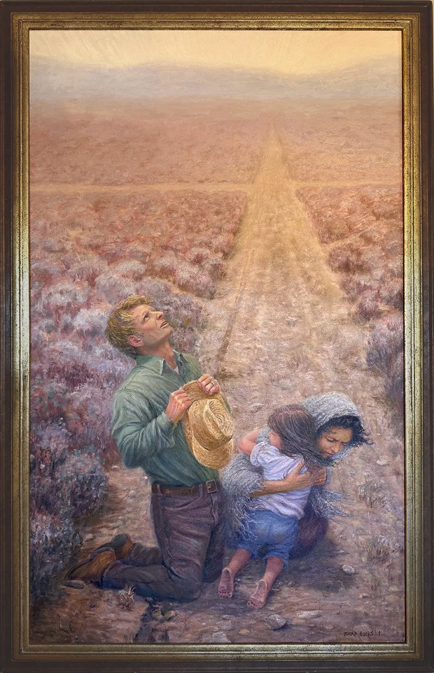  Thirst, 48 X 78” oil on canvas. Custom 5” antique gold leaf with color glades frame.    