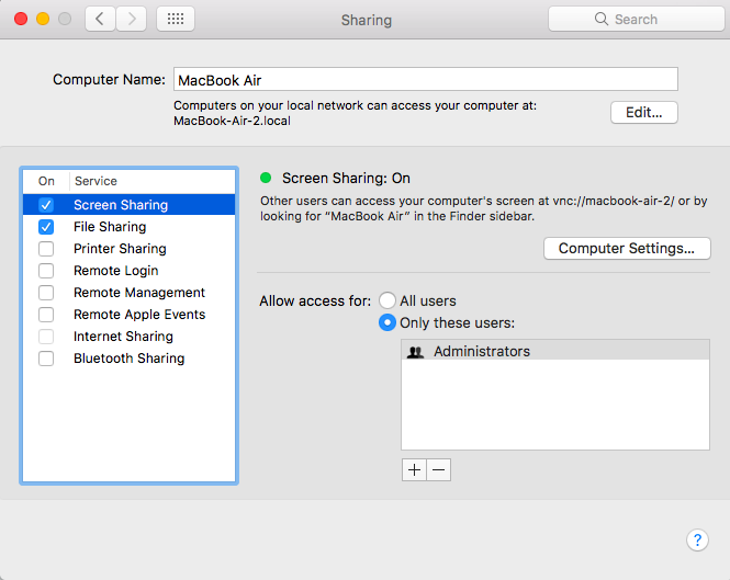 Turn on Screen Sharing in your Mac's System Preferences
