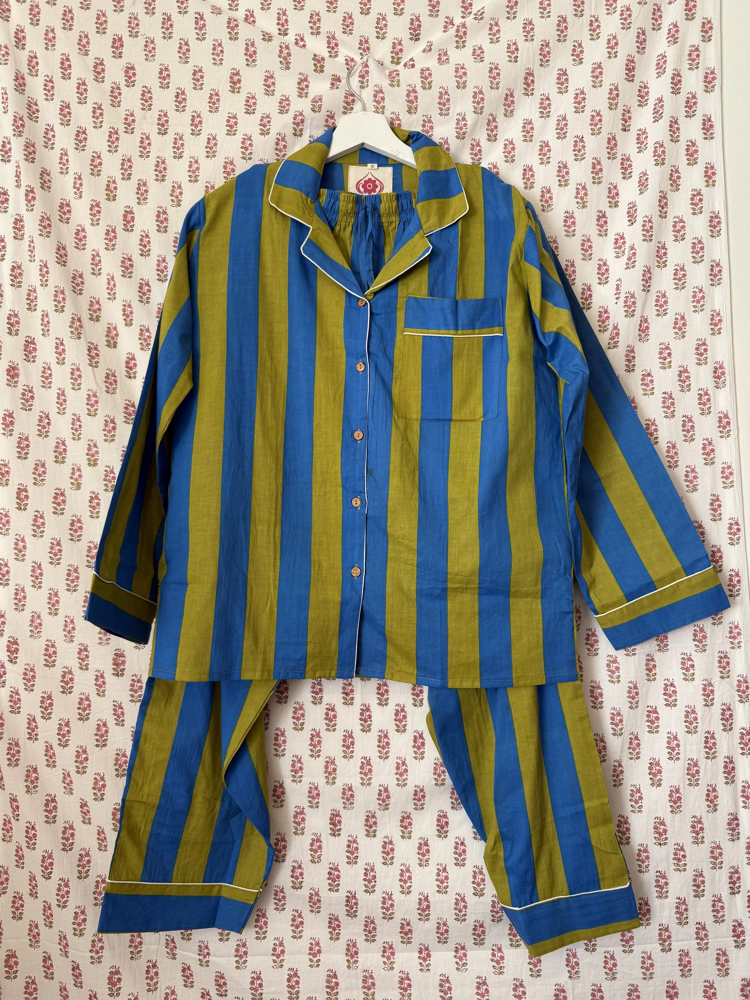 pea and blue striped pajama